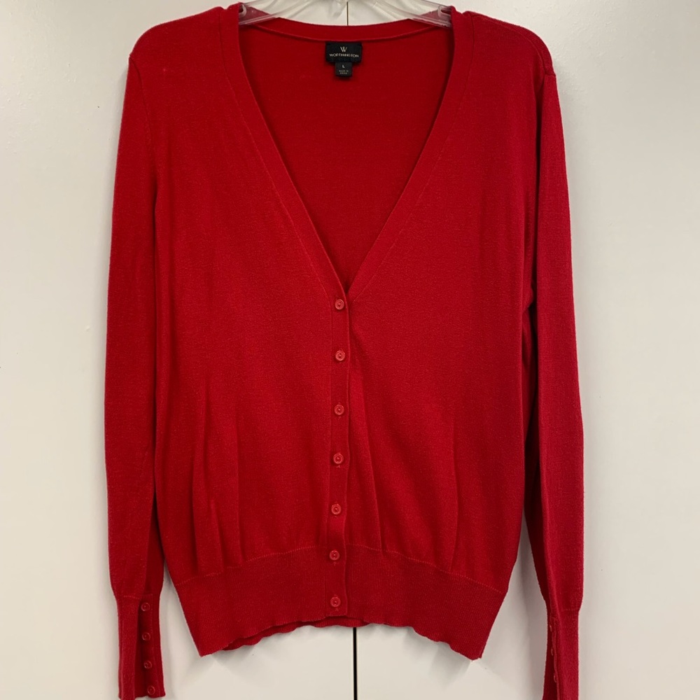 Worthington Red Sweater Cardigan V-neck - sz L